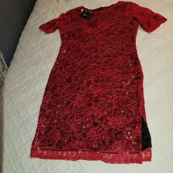 VIJIV+vintage 1920s sequined flapper dress +red new Large - Picture 16 of 16